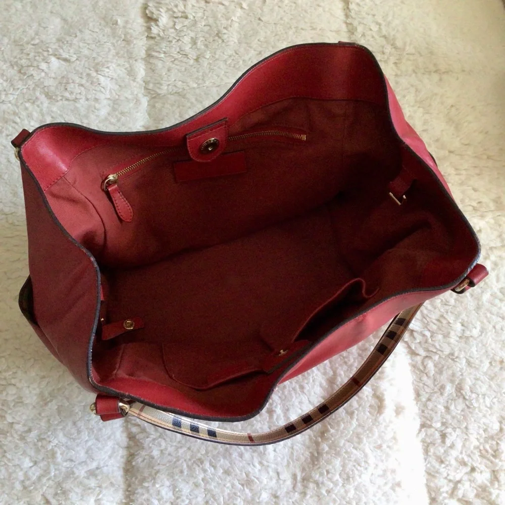Burberry Calfskin Haymarket Check Small Canterbury Tote Red - Picture 9 of 15
